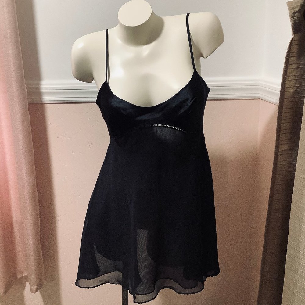 Vintage Victoria's Secret Lingerie Babydoll Black - Picture 1 of 7